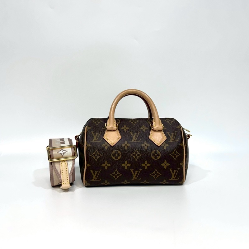 LV原花奶茶寬背帶紅內Speedy20波士頓包M46222-0