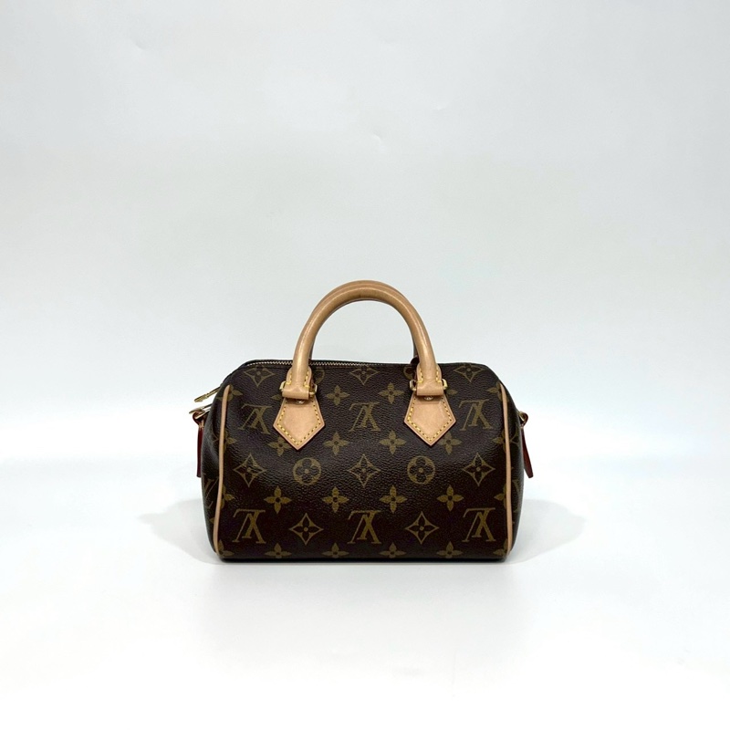 LV原花奶茶寬背帶紅內Speedy20波士頓包M46222-1