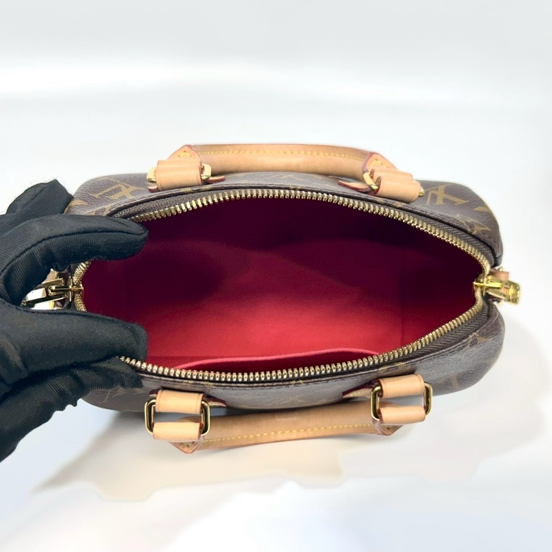 LV原花奶茶寬背帶紅內Speedy20波士頓包M46222-5