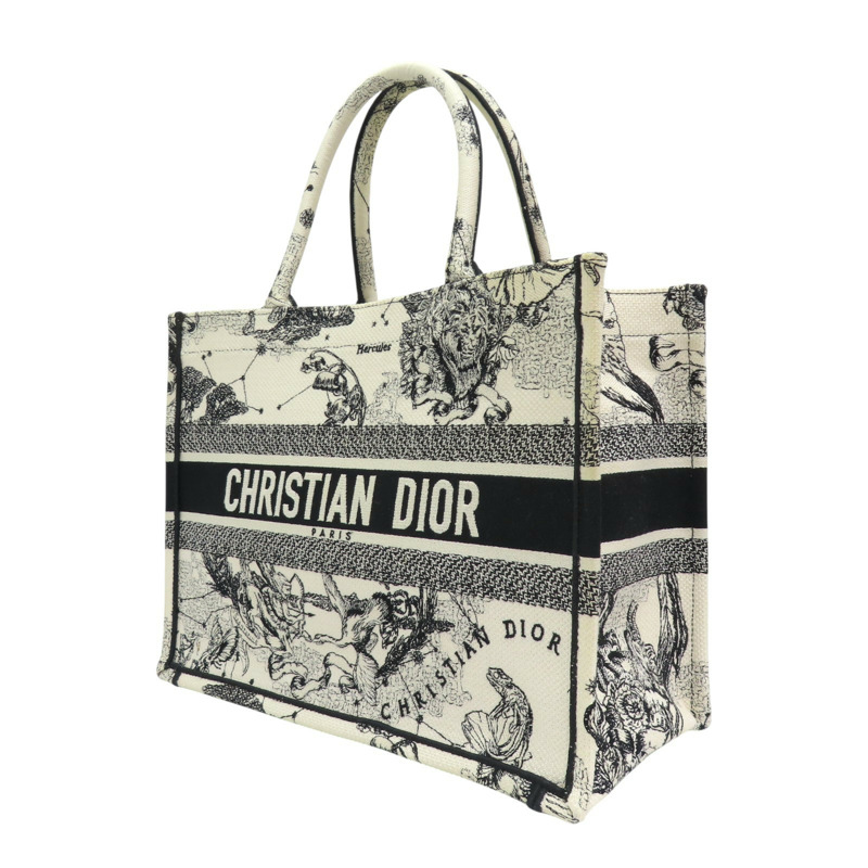 黑/白色 刺繡帆布 Tote Book 手提包 [Dior 迪奧]-2