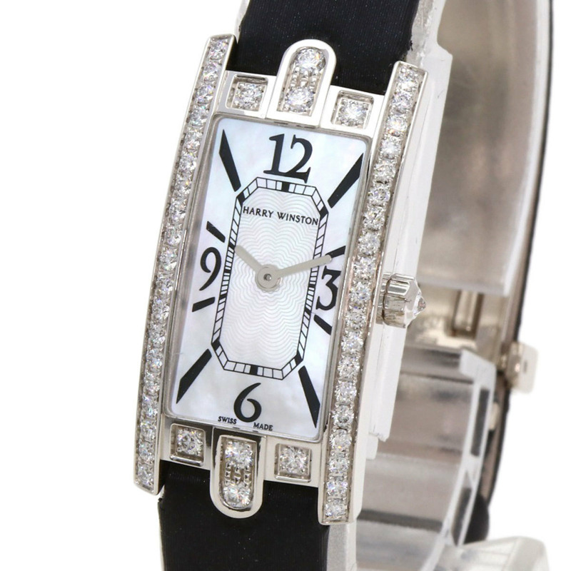 Harry Winston AVCQHM16WW024 Avenue C 迷你腕錶,18K 白金搭配皮革和緞面,鑽石,女士-2