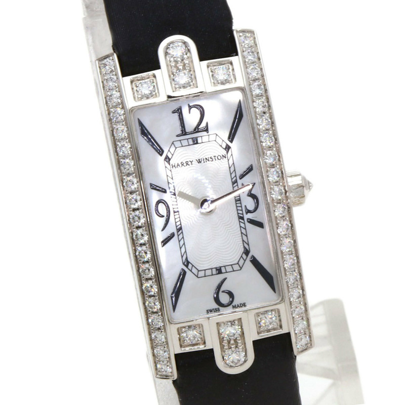 Harry Winston AVCQHM16WW024 Avenue C 迷你腕錶,18K 白金搭配皮革和緞面,鑽石,女士-3