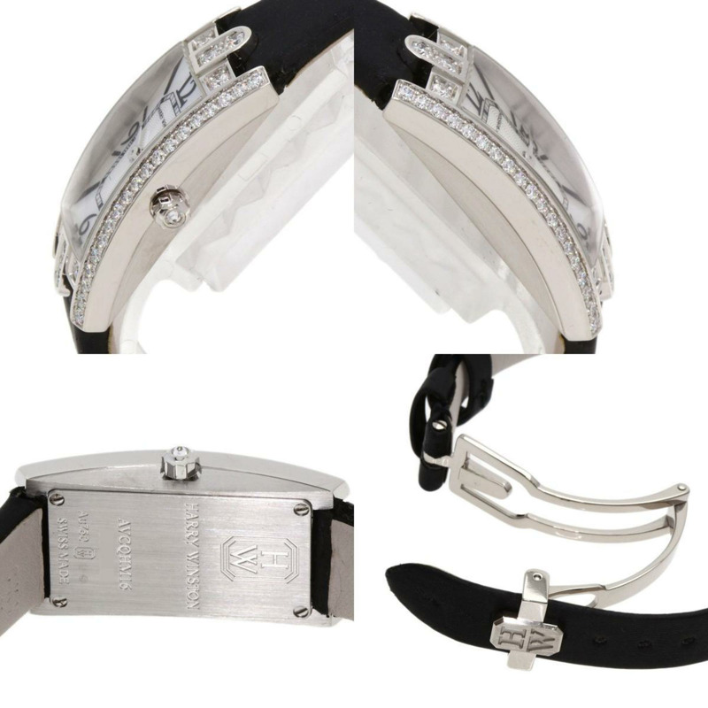 Harry Winston AVCQHM16WW024 Avenue C 迷你腕錶,18K 白金搭配皮革和緞面,鑽石,女士-4