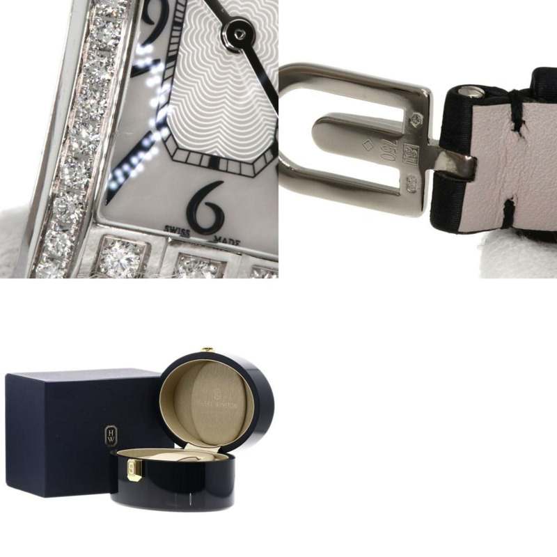 Harry Winston AVCQHM16WW024 Avenue C 迷你腕錶,18K 白金搭配皮革和緞面,鑽石,女士-9
