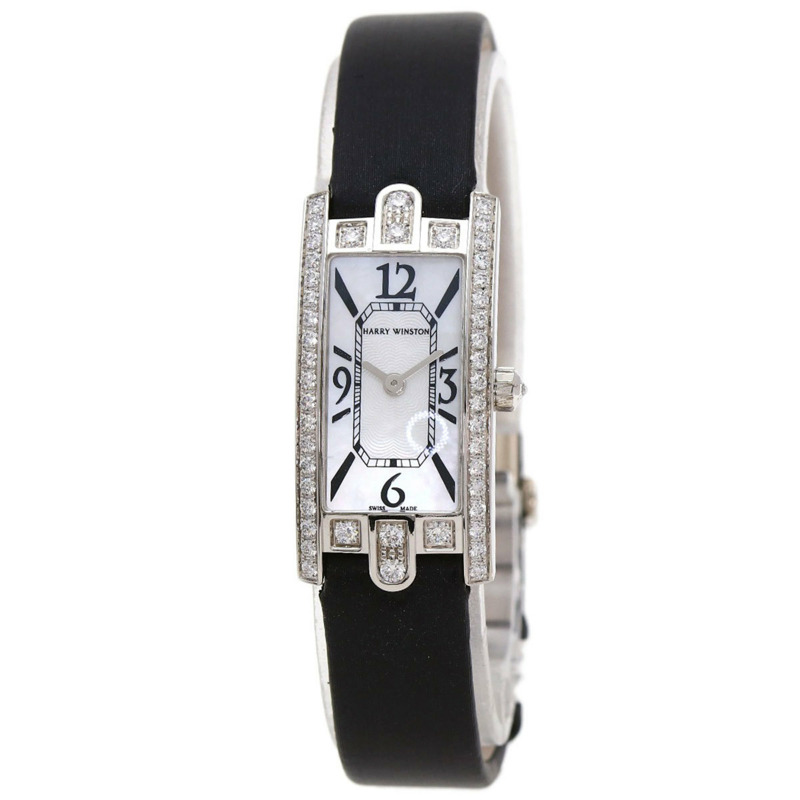 Harry Winston AVCQHM16WW024 Avenue C 迷你腕錶,18K 白金搭配皮革和緞面,鑽石,女士-10