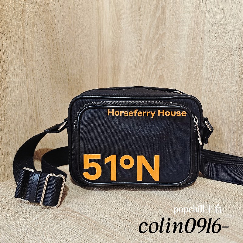 [出清回饋❣️] Burberry 黑尼龍橘Logo拉鏈口袋斜背包-0