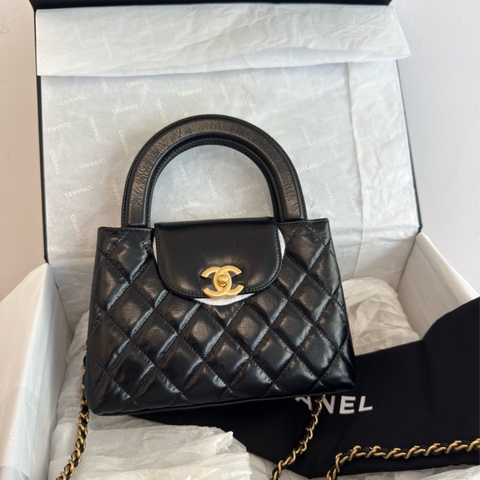 全新CHANEL黑色油蠟牛皮Kelly包大號凱莉包25C AS4416