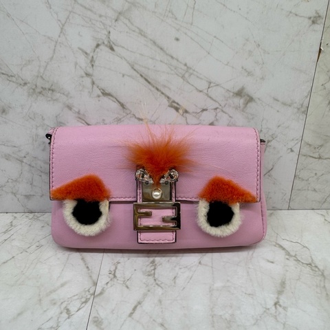 FENDI MICRO BAGUETTE鏈帶手提肩背包/粉