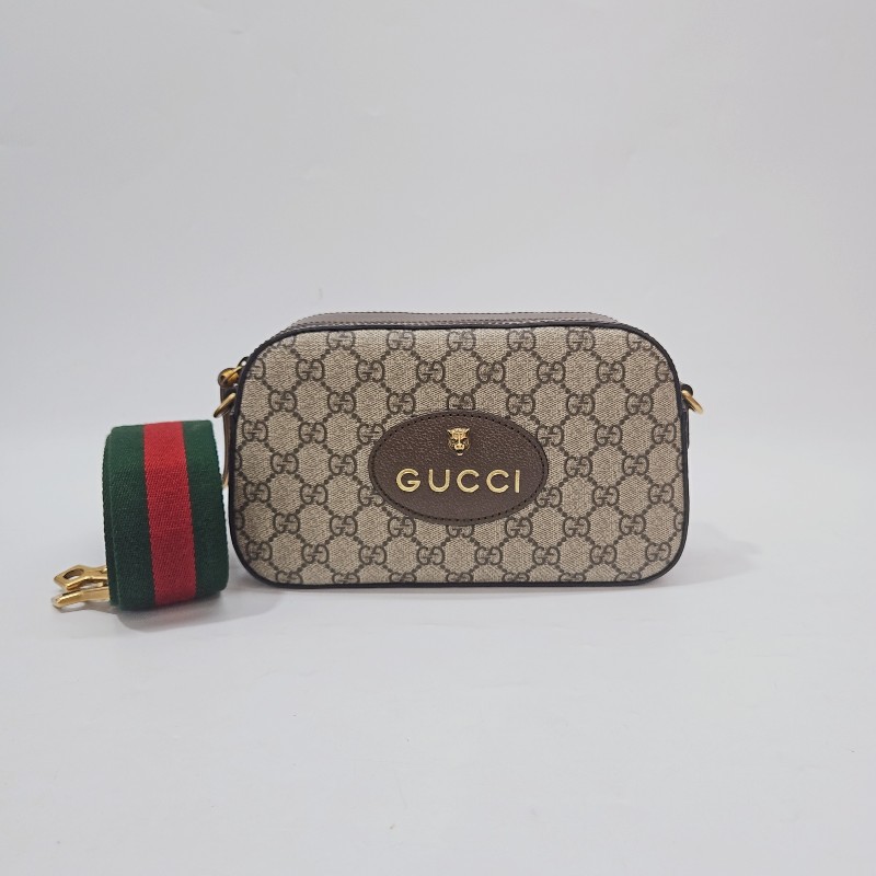 Gucci pvc拼咖牛皮霧金扣虎頭相機斜背包-0