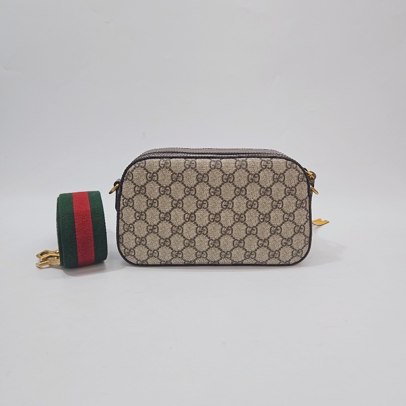 Gucci pvc拼咖牛皮霧金扣虎頭相機斜背包-1