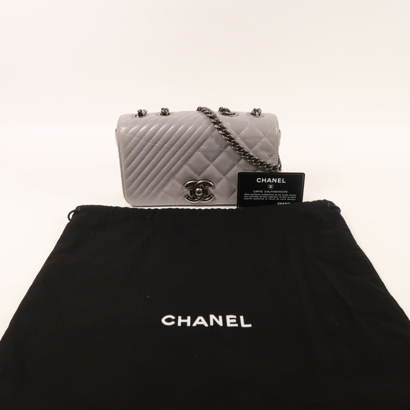 CHANEL 牛皮皮革Chain Shoulder銀扣鏈帶肩背袋-10