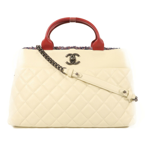 CHANEL 羊皮皮革2 Way Shoulder銀扣手挽肩背兩用袋
