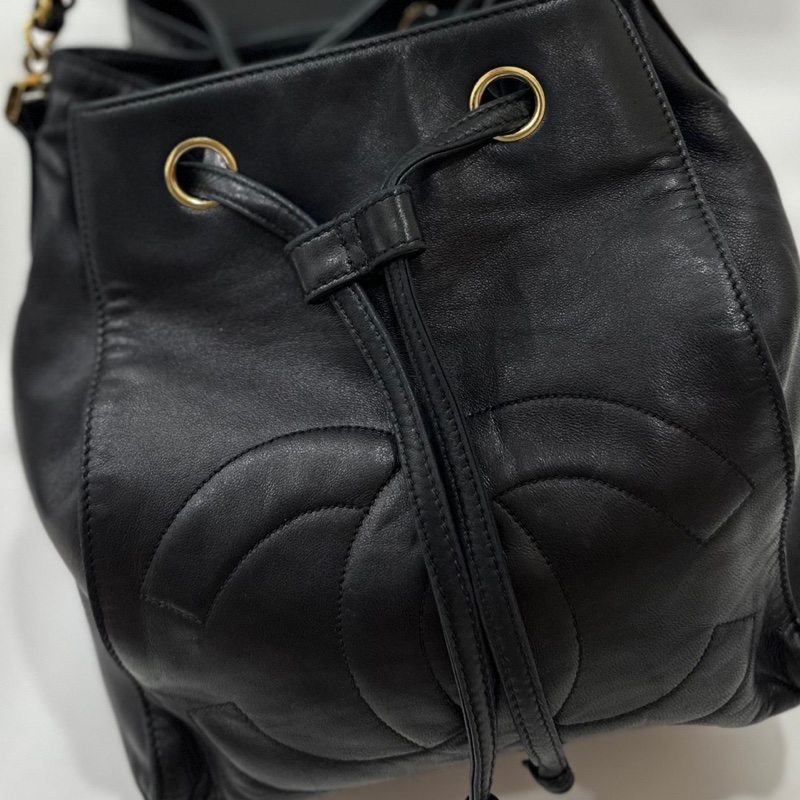 Chanel vintage 大C logo黑金 羊 子母包 水桶包 斜背包 肩背包 側背包 手提包-42
