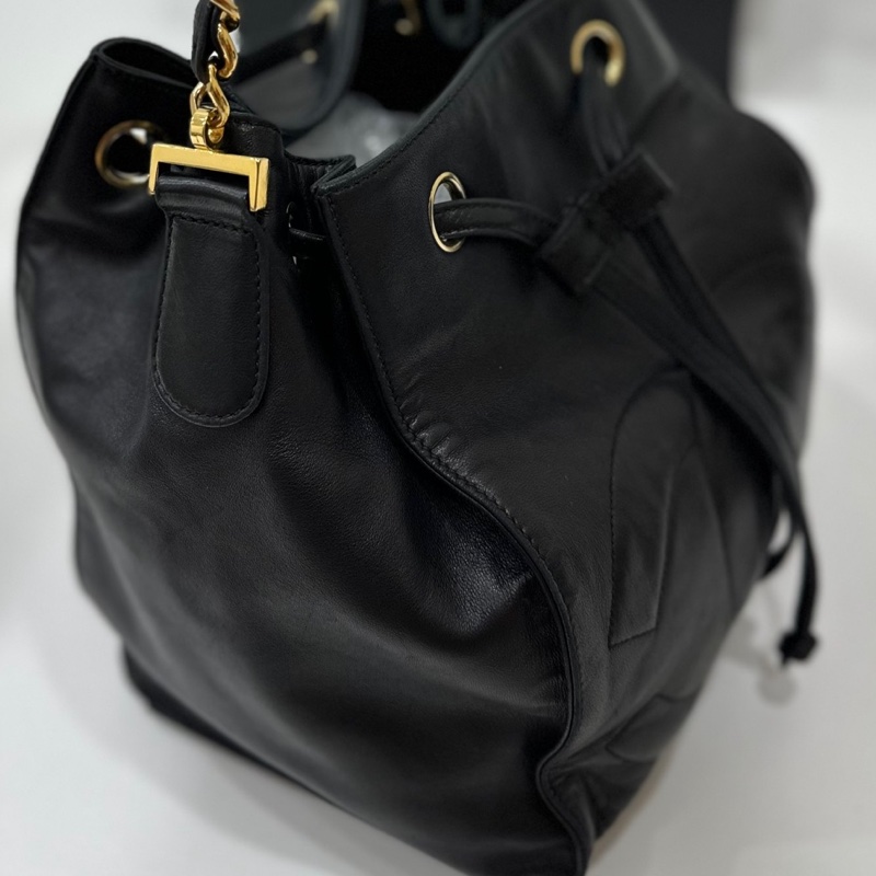 Chanel vintage 大C logo黑金 羊 子母包 水桶包 斜背包 肩背包 側背包 手提包-44