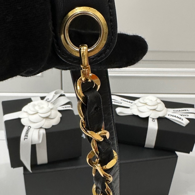 Chanel vintage 大C logo黑金 羊 子母包 水桶包 斜背包 肩背包 側背包 手提包-45