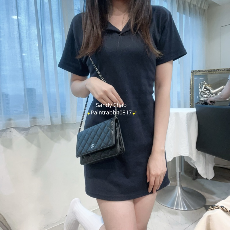ෆ Chanel woc黑銀荔枝牛發財包 芯片款🖤-3