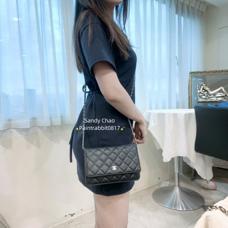 ෆ Chanel woc黑銀荔枝牛發財包 芯片款🖤-4