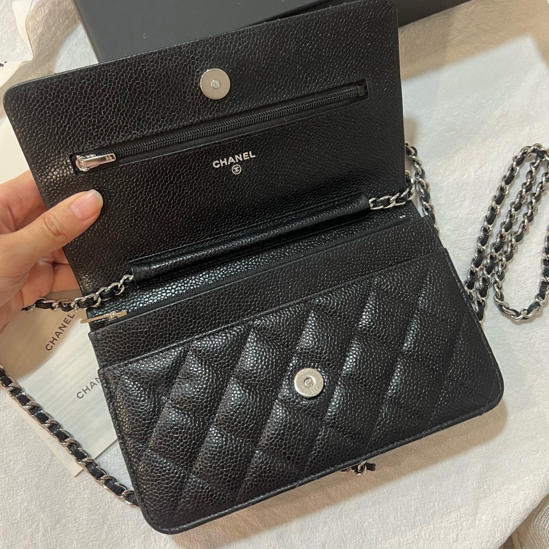 ෆ Chanel woc黑銀荔枝牛發財包 芯片款🖤-6