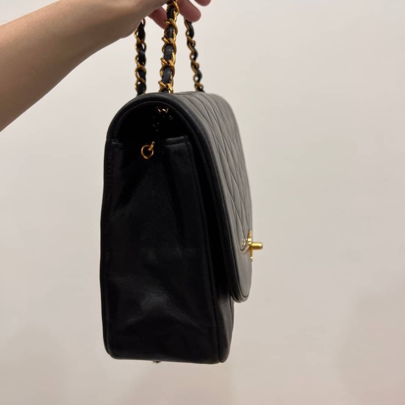 Chanel 香奈兒 Dianna Bag 25 黛妃包 戴妃包 羊皮 黑金 老香 vintage 斜背包 肩背包 側背包 手提-8