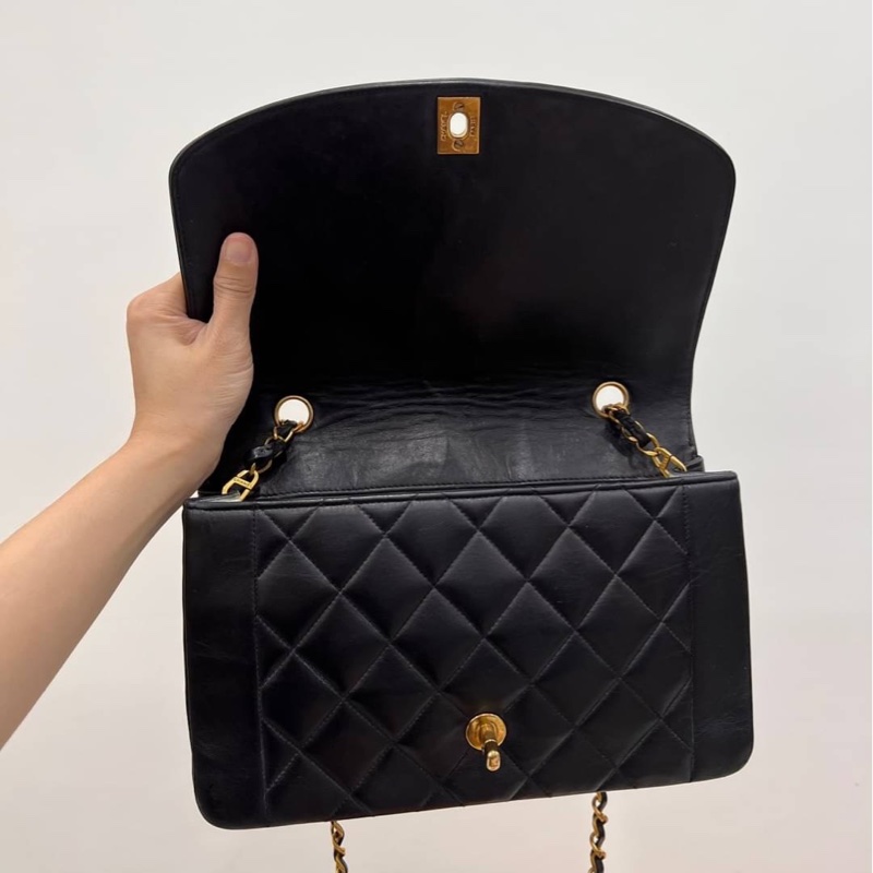 Chanel 香奈兒 Dianna Bag 25 黛妃包 戴妃包 羊皮 黑金 老香 vintage 斜背包 肩背包 側背包 手提-12