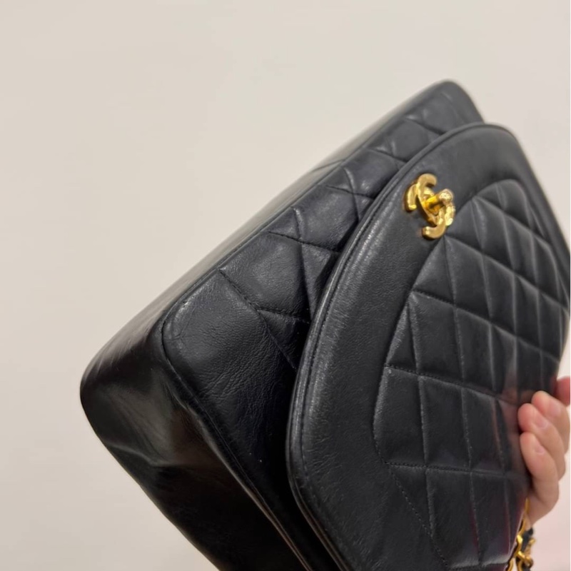 Chanel 香奈兒 Dianna Bag 25 黛妃包 戴妃包 羊皮 黑金 老香 vintage 斜背包 肩背包 側背包 手提-13