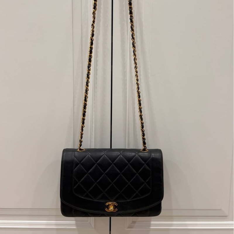 Chanel 香奈兒 Dianna Bag 25 黛妃包 戴妃包 羊皮 黑金 老香 vintage 斜背包 肩背包 側背包 手提-14