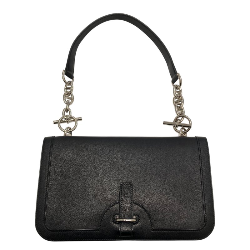 HERMES 愛馬仕 Sac Chaine D’Ancre 🄽刻 皮革 肩背包 黑色 銀釦-0