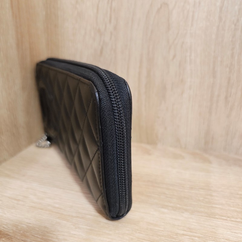 [絕版品好物件😊] Chanel 黑牛皮菱格康朋銀釦拉鏈長夾-3