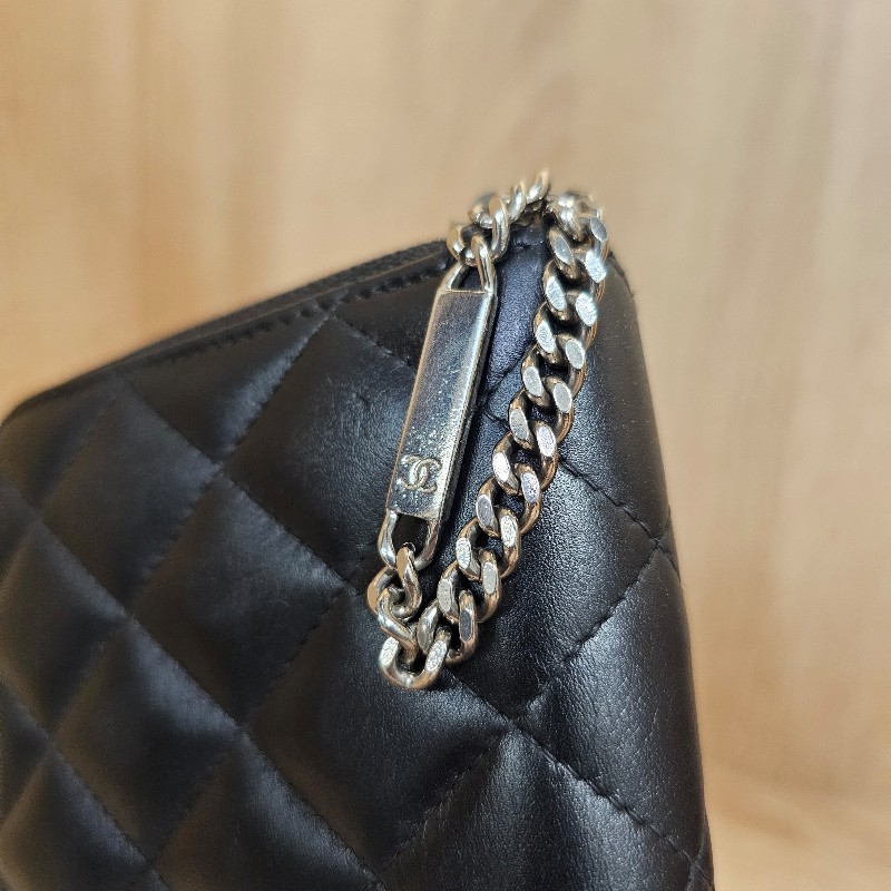 [絕版品好物件😊] Chanel 黑牛皮菱格康朋銀釦拉鏈長夾-5