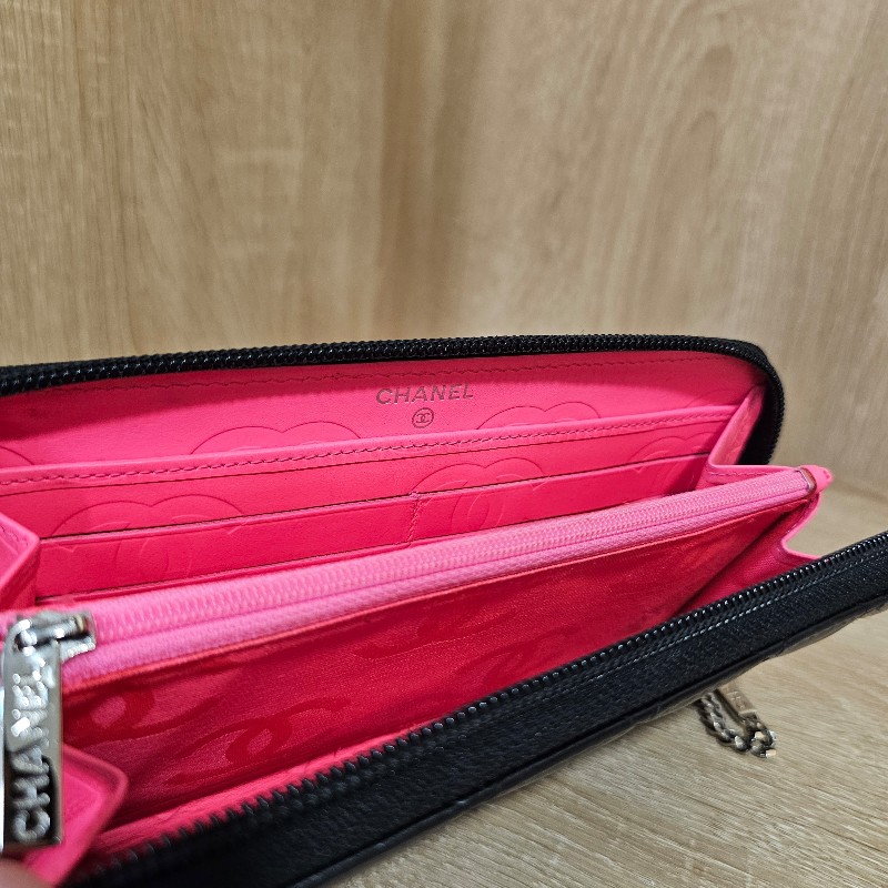 [絕版品好物件😊] Chanel 黑牛皮菱格康朋銀釦拉鏈長夾-8