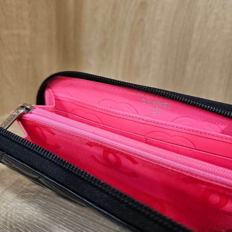 [絕版品好物件😊] Chanel 黑牛皮菱格康朋銀釦拉鏈長夾-12