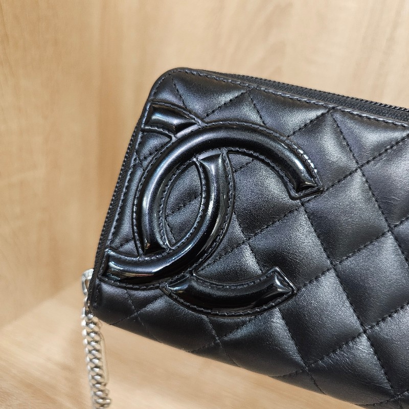 [絕版品好物件😊] Chanel 黑牛皮菱格康朋銀釦拉鏈長夾-16