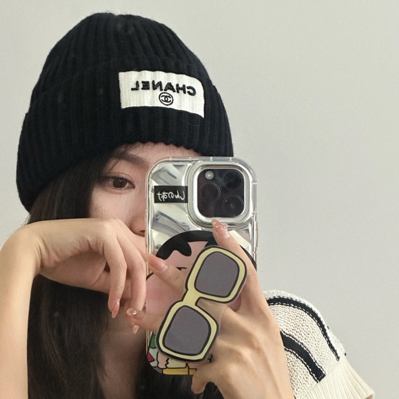 莉亞精品♡ Chanel 黑珠珠 logo毛帽 二手美品-1