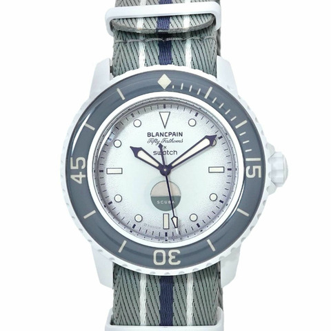 Swatch Blancpain x Fifty Fathoms 南極海洋 SO35S100 男士手錶，白色，自動，太平洋