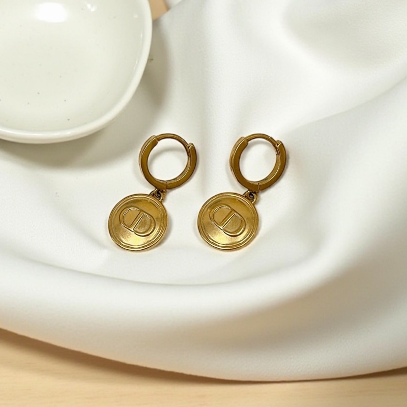 莉亞精品♡Dior 金色圓牌耳扣 九新美品-0