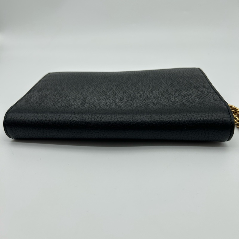 「JL精品代購」9新Gucci黑金牛皮馬蒙信封woc鏈條包-8
