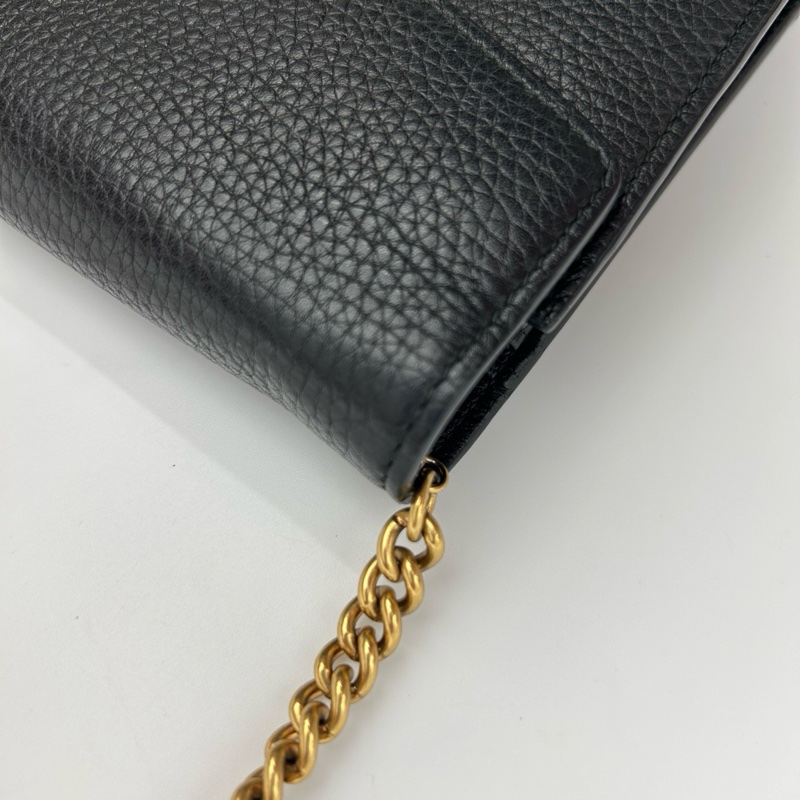 「JL精品代購」9新Gucci黑金牛皮馬蒙信封woc鏈條包-10