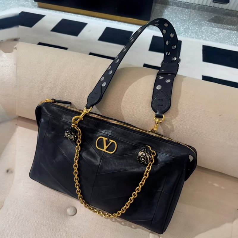 🎉新品好折扣✨Valentino Garavani Panthea 羊皮黑豹托特包 黑色-4
