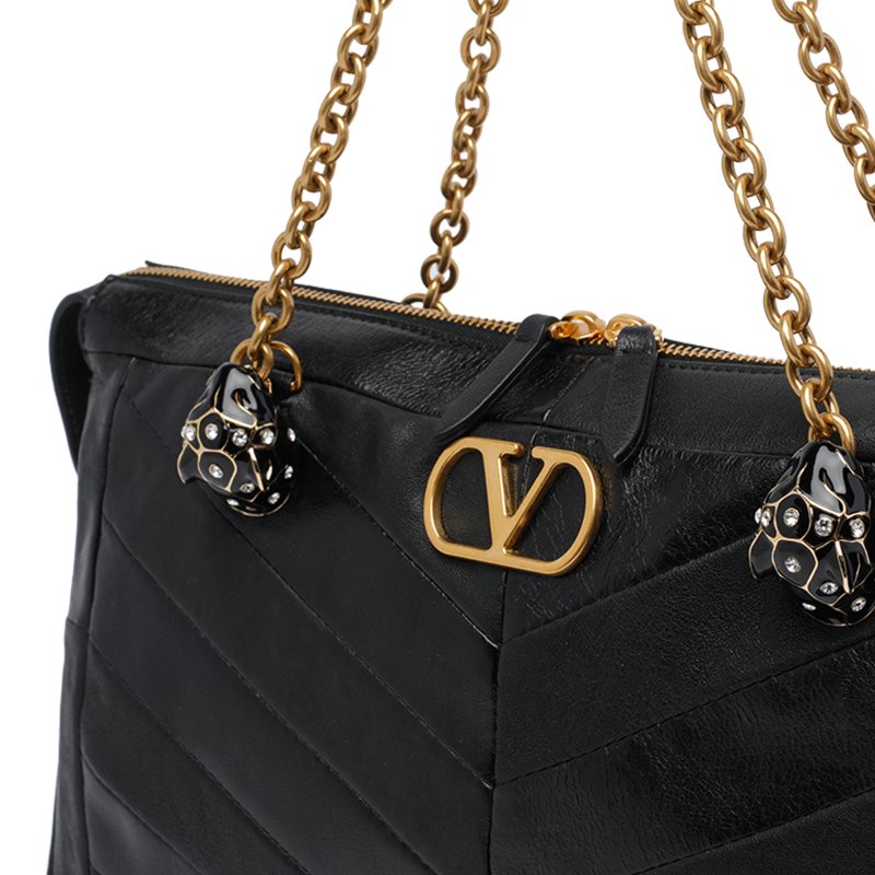 🎉新品好折扣✨Valentino Garavani Panthea 羊皮黑豹托特包 黑色-14