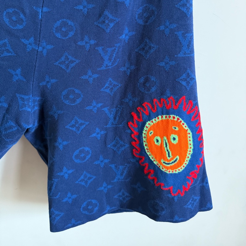 LOUIS VUITTON LV x 草間彌生 藍色滿logo針織短褲-1