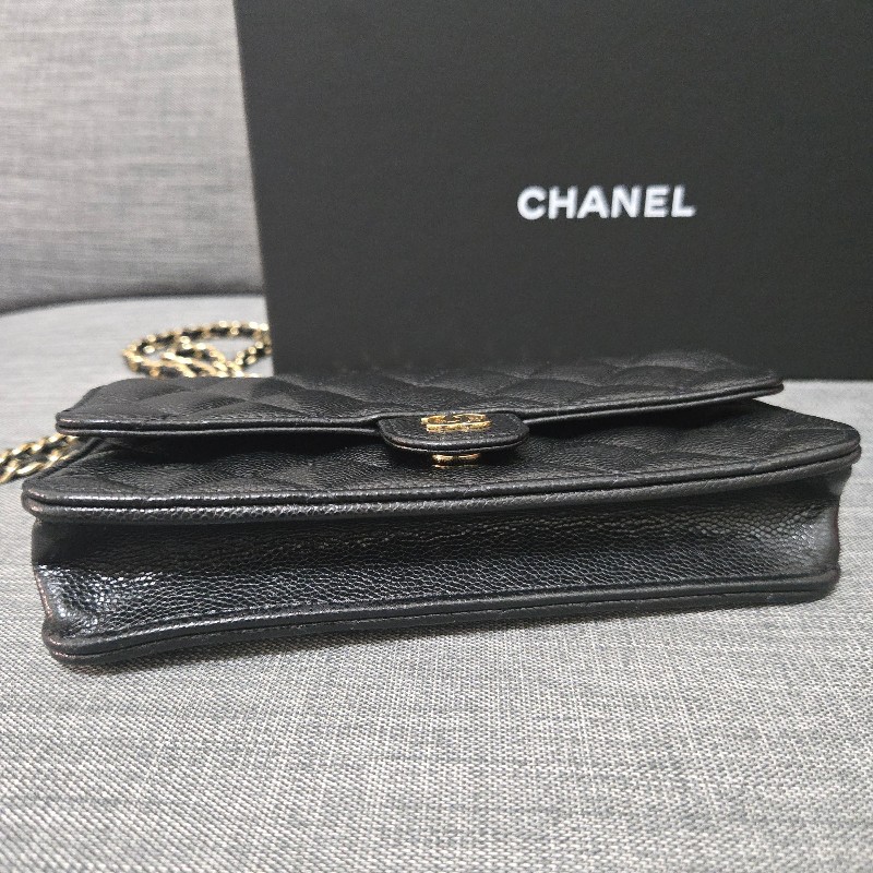 香奈兒 Chanel 黑色荔枝金釦 掀蓋包 手機包-3