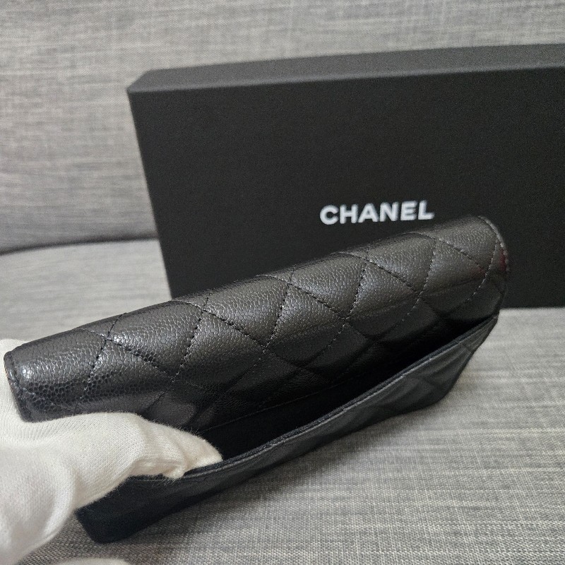 香奈兒 Chanel 黑色荔枝金釦 掀蓋包 手機包-6
