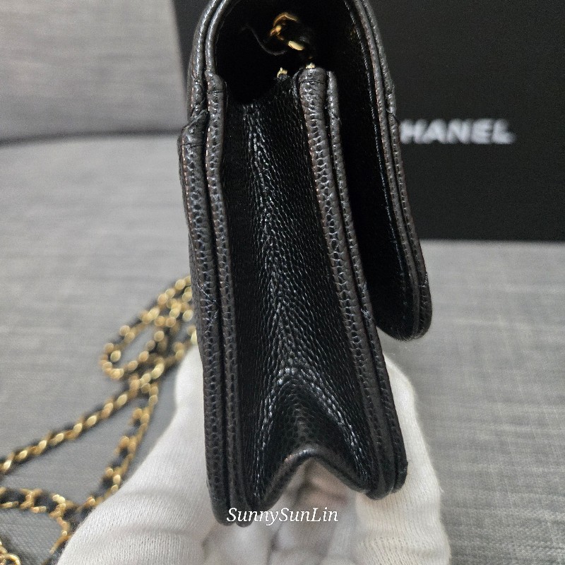 香奈兒 Chanel 黑色荔枝金釦 掀蓋包 手機包-8