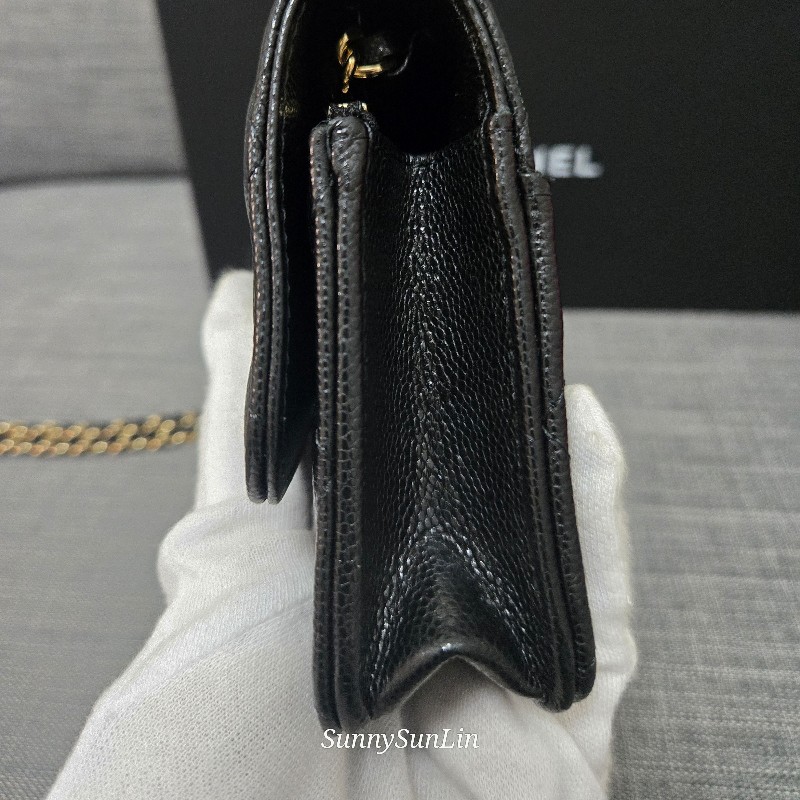 香奈兒 Chanel 黑色荔枝金釦 掀蓋包 手機包-9