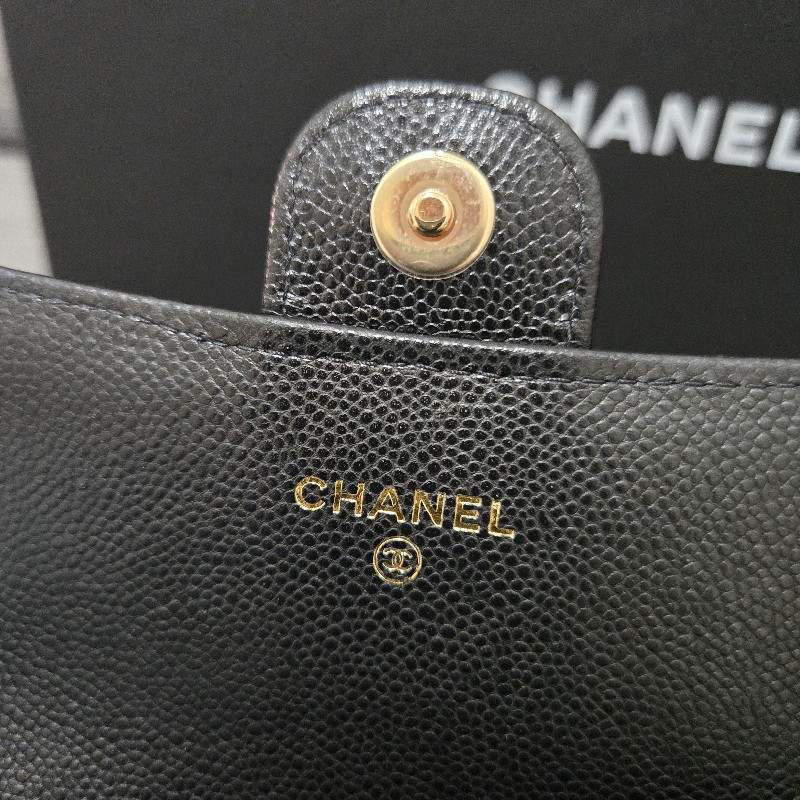 香奈兒 Chanel 黑色荔枝金釦 掀蓋包 手機包-11