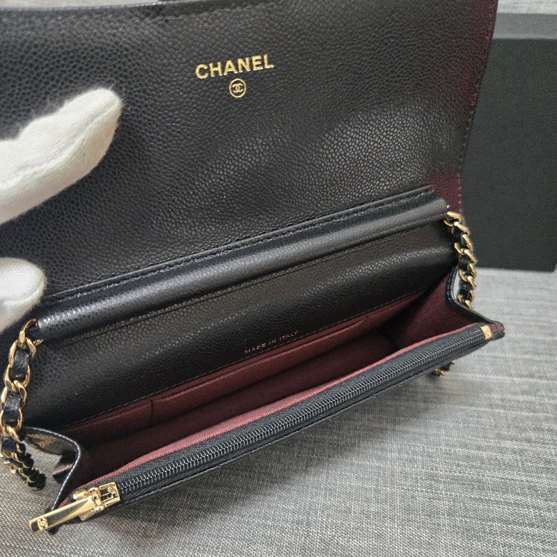 香奈兒 Chanel 黑色荔枝金釦 掀蓋包 手機包-12