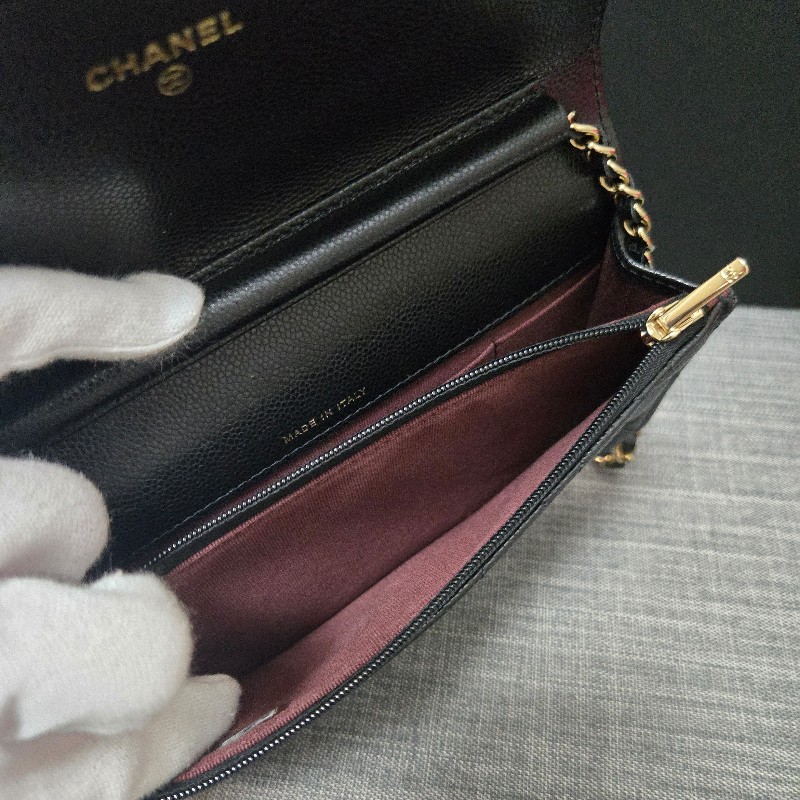 香奈兒 Chanel 黑色荔枝金釦 掀蓋包 手機包-14