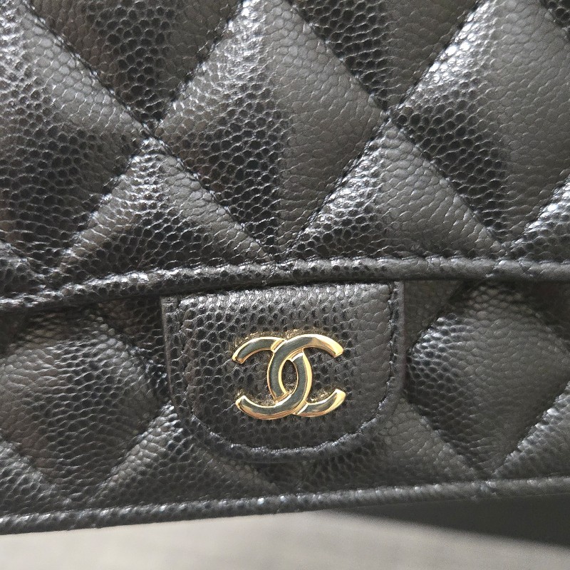 香奈兒 Chanel 黑色荔枝金釦 掀蓋包 手機包-27