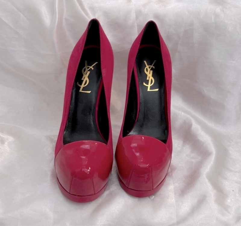Belilla♥️ YSL 漆皮&麂皮桃紅高跟鞋-1