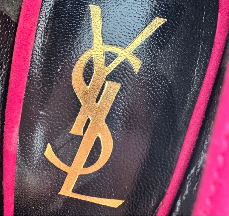 Belilla♥️ YSL 漆皮&麂皮桃紅高跟鞋-2